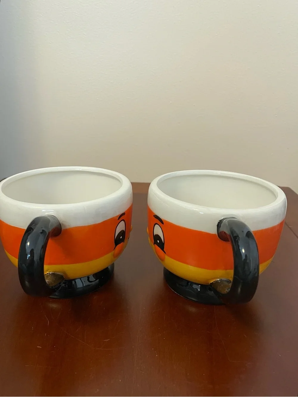 NIB JOHANNA PARKER SET OF 2 CANDY CORN MUGS Cups Halloween Holiday Tea Coffee
